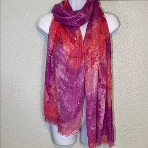 Lauren Ralph Lauren Pink and Purple Floral Watercolor & Sequin Artistic Wrap